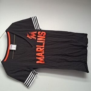 Vintage Pink Victoria Secret Miami Marlins Black V Neck Tee Sz Sm PTP:17"
